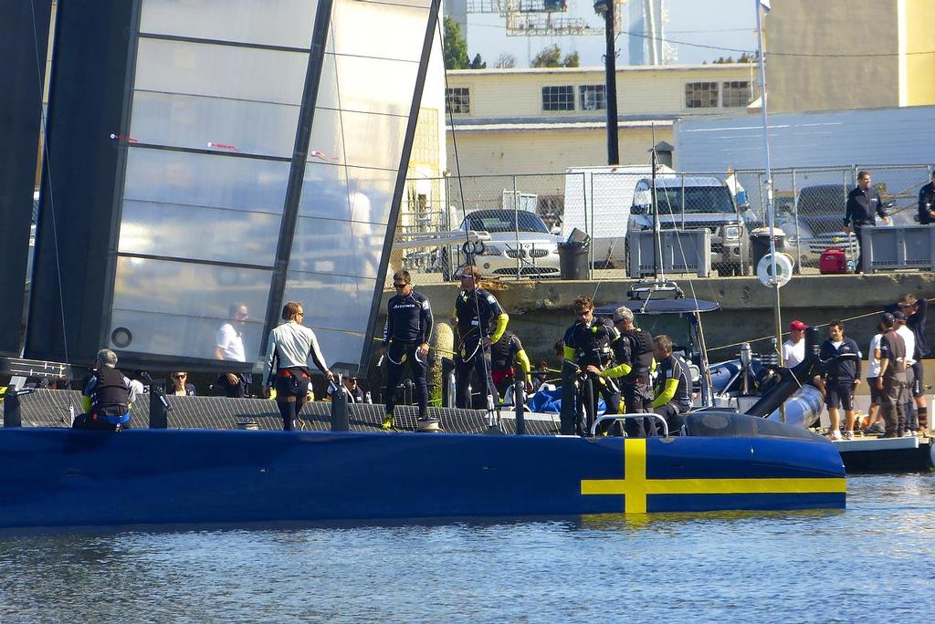 Crew chat - Artemis Racing - Blue Boat - First Sail, July 24, 2013 © John Navas 